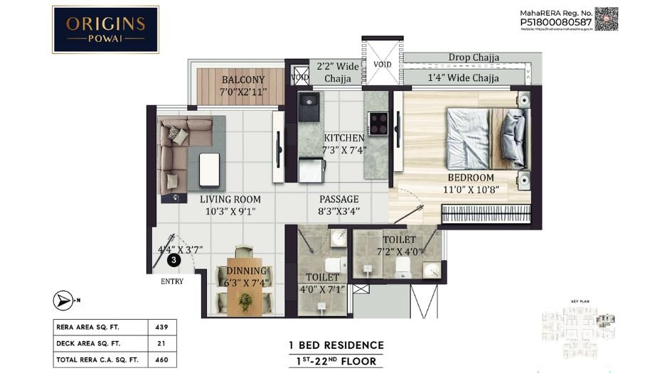 Origins-Powai-Floor-Plan-1 BHK-460 Sqft